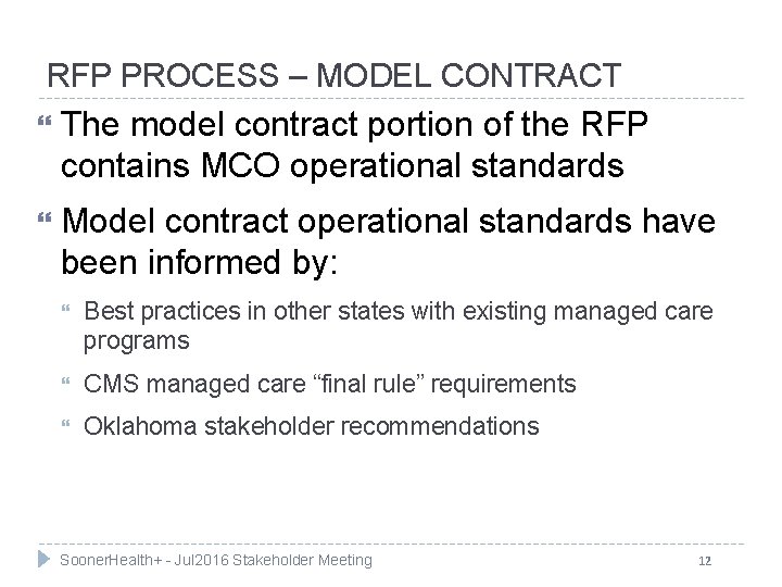 RFP PROCESS – MODEL CONTRACT The model contract portion of the RFP contains MCO