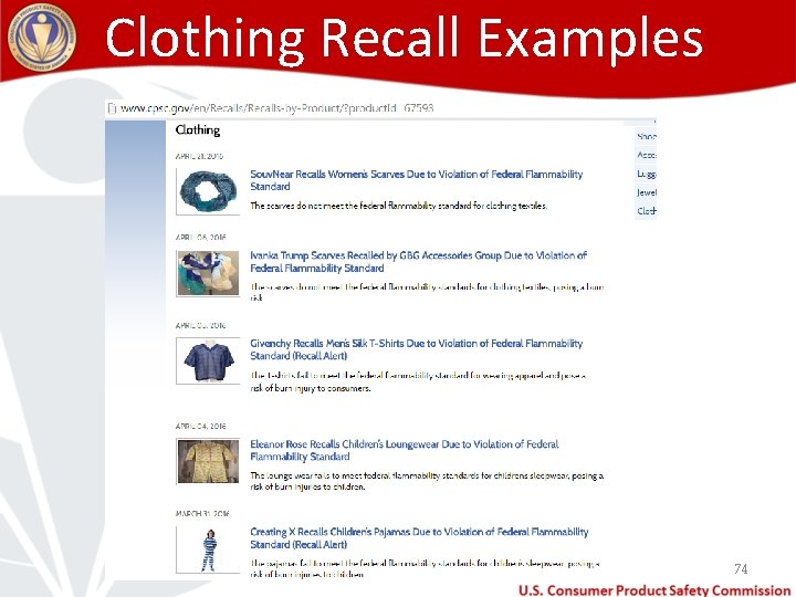 Clothing Recall Examples 74 