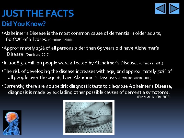 JUST THE FACTS Did You Know? • Alzheimer’s Disease is the most common cause