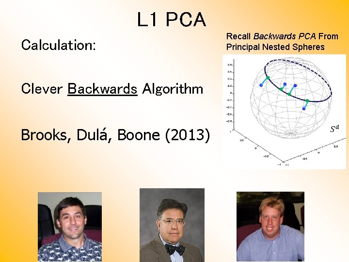 L 1 PCA Calculation: Clever Backwards Algorithm Brooks, Dulá, Boone (2013) Recall Backwards PCA