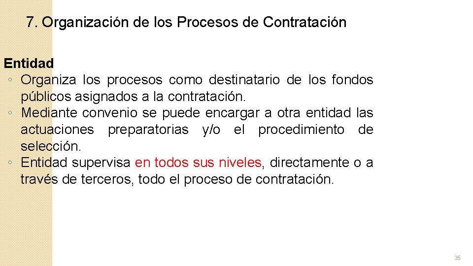7. Organización de los Procesos de Contratación Entidad ◦ Organiza los procesos como destinatario