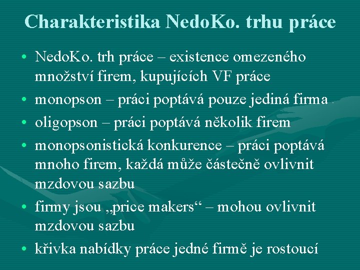 Charakteristika Nedo. Ko. trhu práce • Nedo. Ko. trh práce – existence omezeného množství