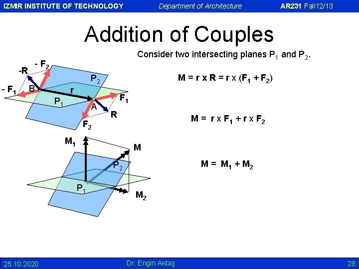 IZMIR INSTITUTE OF TECHNOLOGY Department of Architecture AR 231 Fall 12/13 Addition of Couples