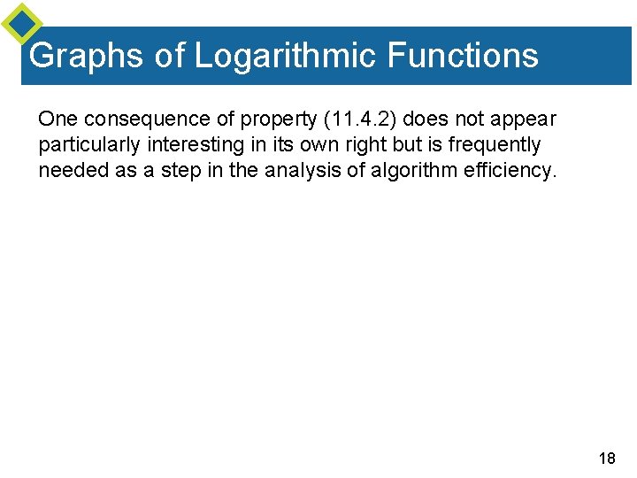 Graphs of Logarithmic Functions One consequence of property (11. 4. 2) does not appear