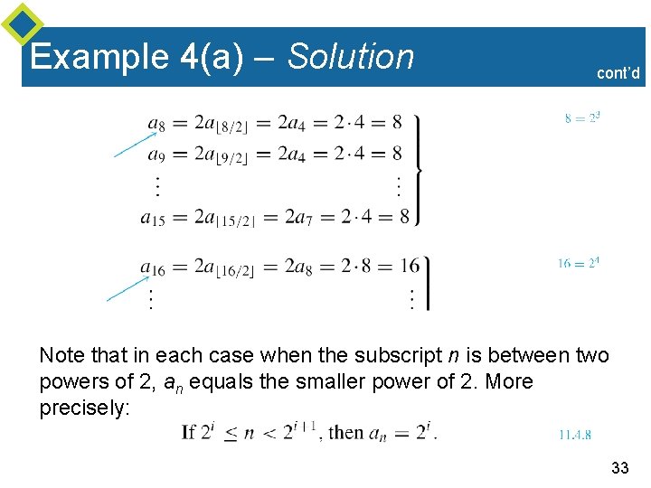 Example 4(a) – Solution cont’d Note that in each case when the subscript n