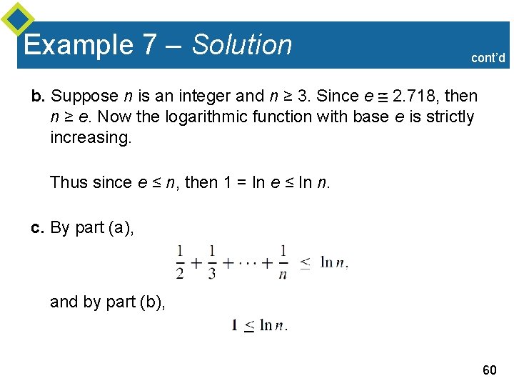 Example 7 – Solution cont’d b. Suppose n is an integer and n ≥