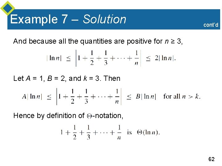 Example 7 – Solution cont’d And because all the quantities are positive for n