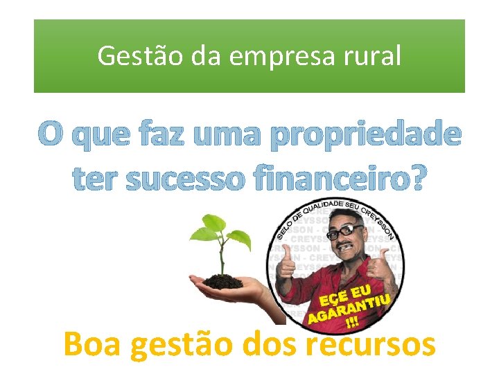 Gestão da empresa rural O que faz uma propriedade ter sucesso financeiro? Boa gestão