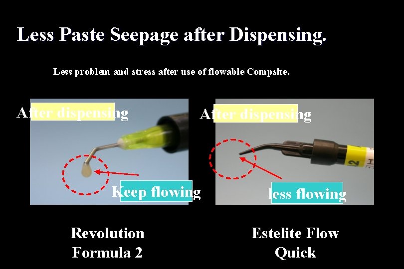 Less Paste Seepage after Dispensing. Less problem and stress after use of flowable Compsite.