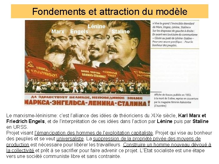 Fondements et attraction du modèle Marx Lénine Engels Staline Le marxisme-léninisme: c’est l’alliance des