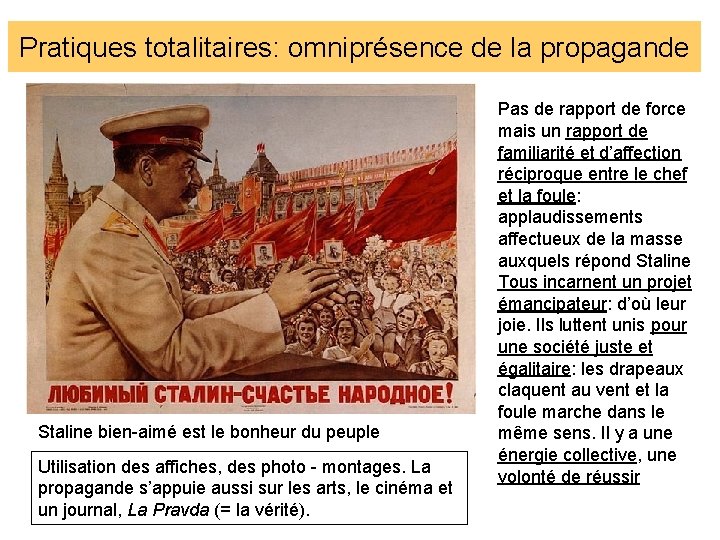 Pratiques totalitaires: omniprésence de la propagande Staline bien-aimé est le bonheur du peuple Utilisation