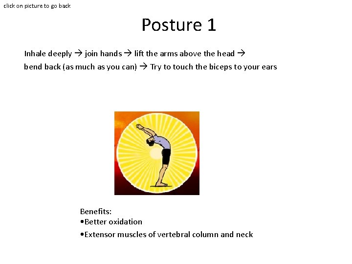 click on picture to go back Posture 1 Inhale deeply join hands lift the click on picture to go back Posture 1 Inhale deeply join hands lift the