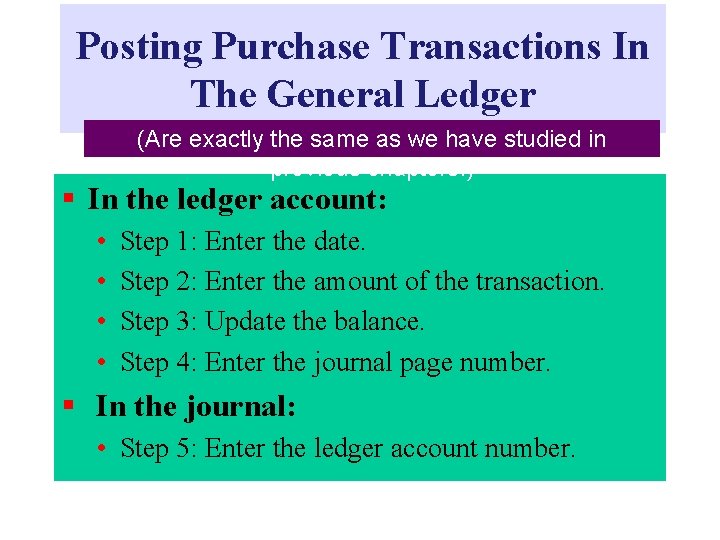 Posting Purchase Transactions In The General Ledger (Are exactly the same as we have