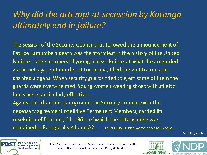 Why did the attempt at secession by Katanga ultimately end in failure? The session