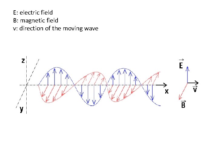 E: electric field B: magnetic field v: direction of the moving wave 