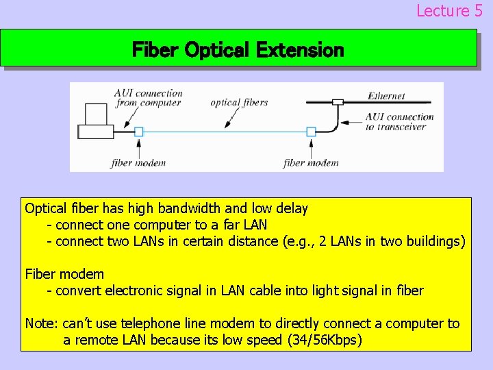 Lecture 5 Fiber Optical Extension Optical fiber has high bandwidth and low delay -
