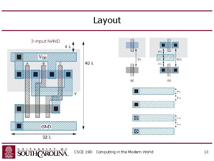 Layout 3 -input NAND CSCE 190: Computing in the Modern World 13 Layout 3 -input NAND CSCE 190: Computing in the Modern World 13