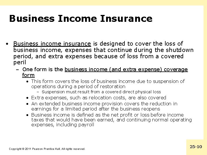 Business Income Insurance • Business income insurance is designed to cover the loss of