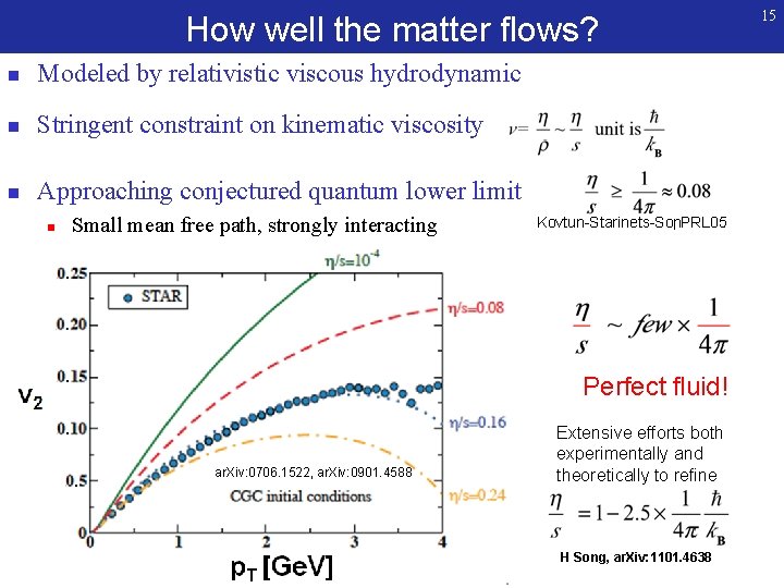 How well the matter flows? n Modeled by relativistic viscous hydrodynamic n Stringent constraint