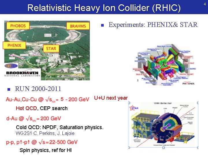 Relativistic Heavy Ion Collider (RHIC) n n Experiments: PHENIX& STAR RUN 2000 -2011 U+U