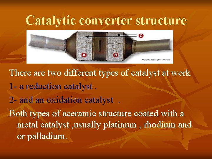 Catalytic converter structure There are two different types of catalyst at work 1 -