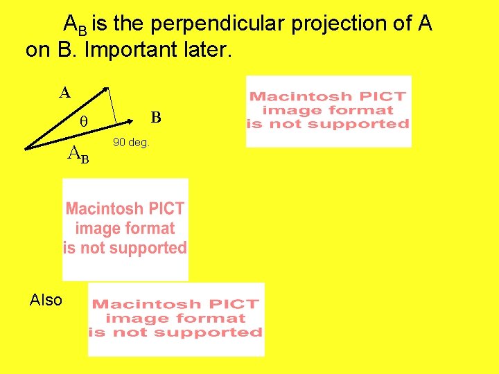  AB is the perpendicular projection of A on B. Important later. A B