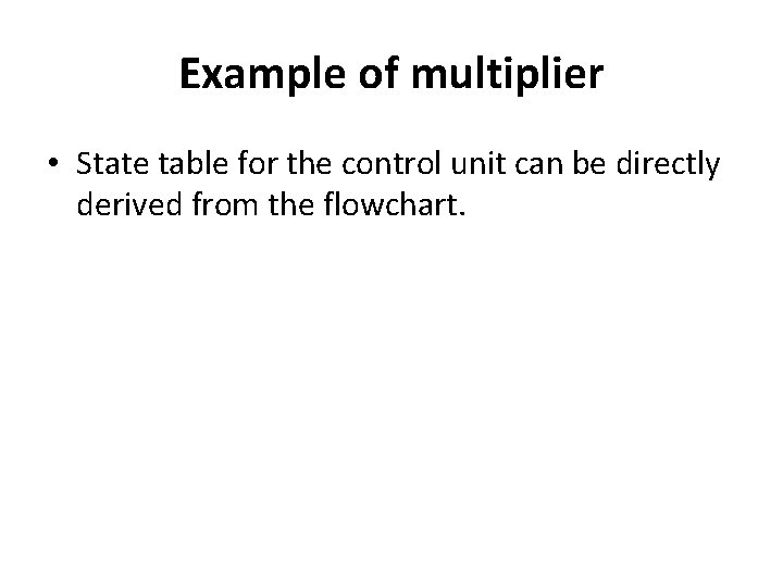 Example of multiplier • State table for the control unit can be directly derived