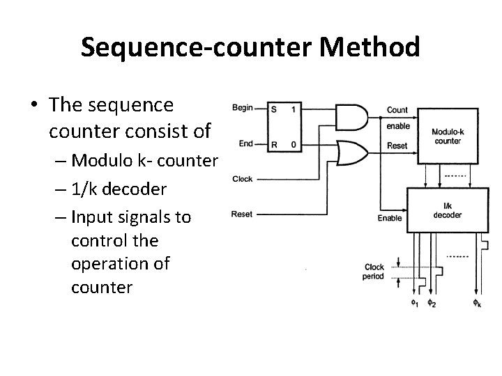 Sequence-counter Method • The sequence counter consist of – Modulo k- counter – 1/k