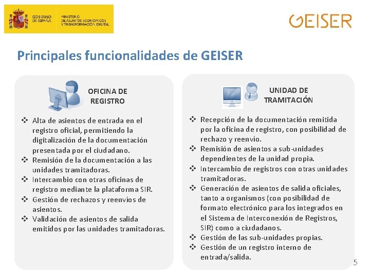 Principales funcionalidades de GEISER OFICINA DE REGISTRO v Alta de asientos de entrada en