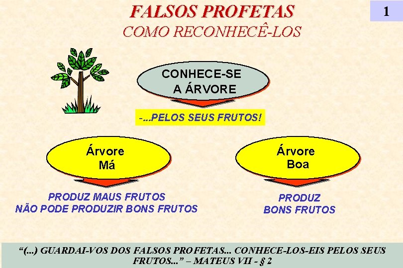 FALSOS PROFETAS 1 COMO RECONHECÊ-LOS CONHECE-SE A ÁRVORE -. . . PELOS SEUS FRUTOS! FALSOS PROFETAS 1 COMO RECONHECÊ-LOS CONHECE-SE A ÁRVORE -. . . PELOS SEUS FRUTOS!