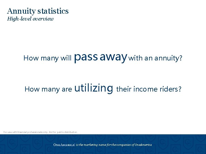 Annuity statistics High-level overview How many will pass away with an annuity? How many