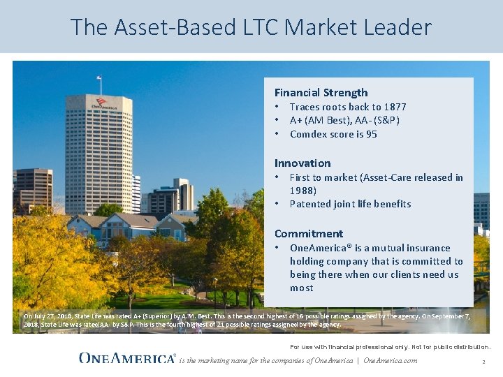The Asset-Based LTC Market Leader Financial Strength • • • Traces roots back to