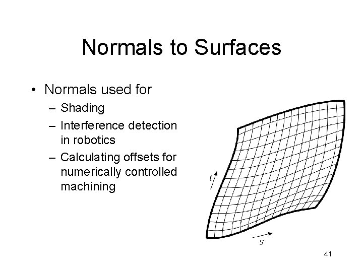 Normals to Surfaces • Normals used for – Shading – Interference detection in robotics