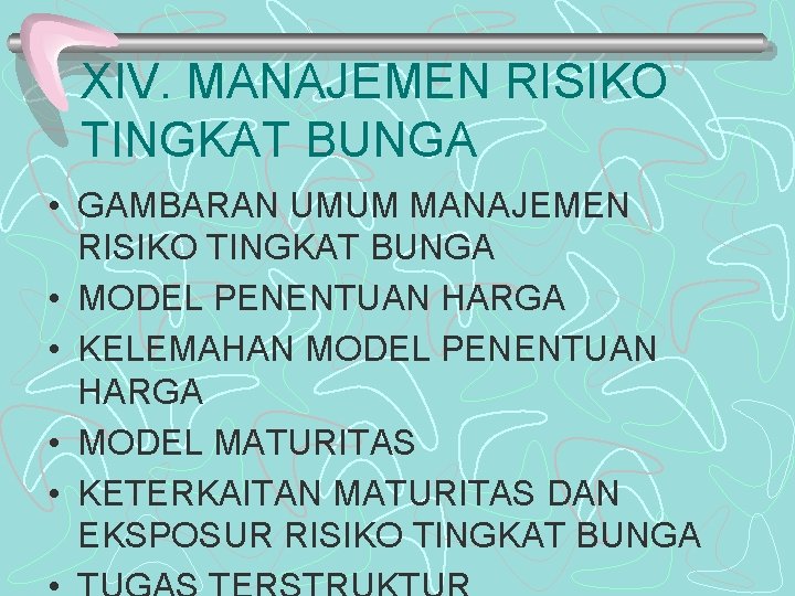 XIV. MANAJEMEN RISIKO TINGKAT BUNGA • GAMBARAN UMUM MANAJEMEN RISIKO TINGKAT BUNGA • MODEL