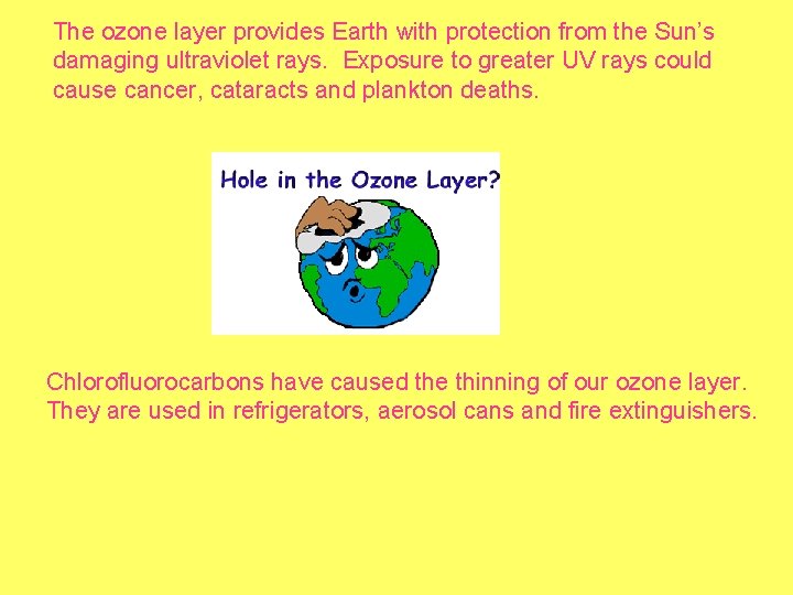 The ozone layer provides Earth with protection from the Sun’s damaging ultraviolet rays. Exposure