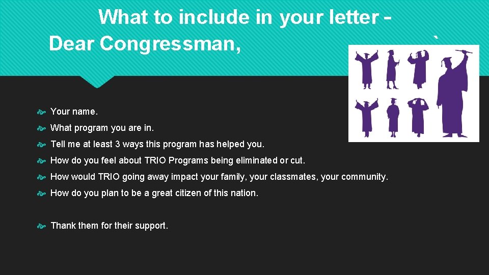 What to include in your letter – Dear Congressman, Your name. What program you What to include in your letter – Dear Congressman, Your name. What program you