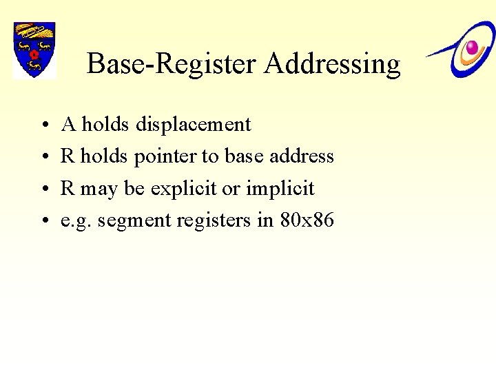 Base-Register Addressing • • A holds displacement R holds pointer to base address R