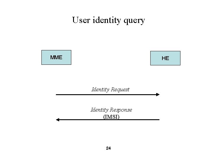 User identity query MME HE Identity Request Identity Response (IMSI) 24 