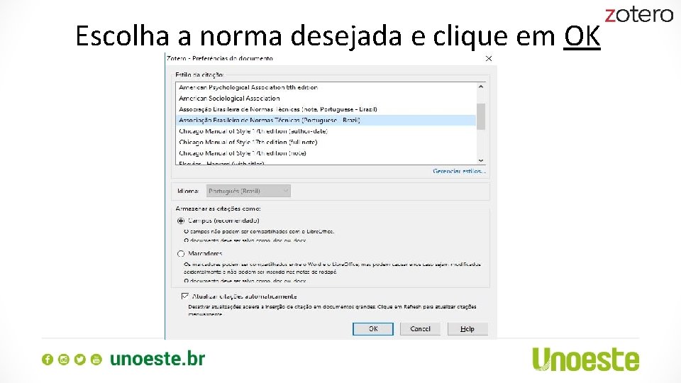 Escolha a norma desejada e clique em OK 