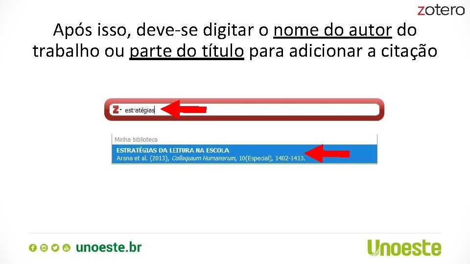 Após isso, deve-se digitar o nome do autor do trabalho ou parte do título