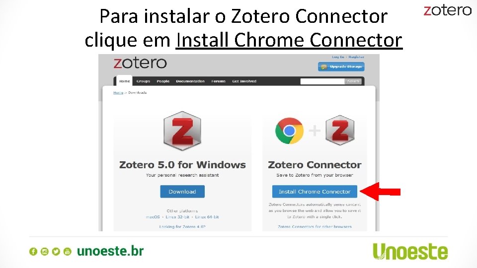 Para instalar o Zotero Connector clique em Install Chrome Connector 