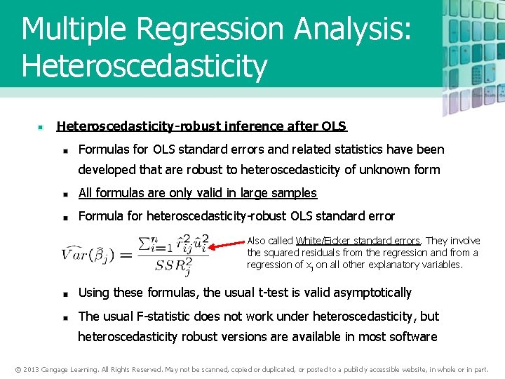 Multiple Regression Analysis: Heteroscedasticity-robust inference after OLS Formulas for OLS standard errors and related