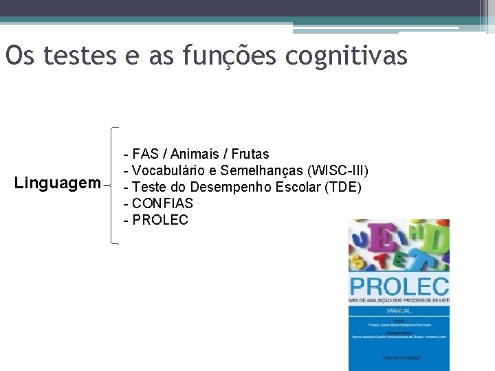 Os testes e as funções cognitivas Linguagem - FAS / Animais / Frutas -