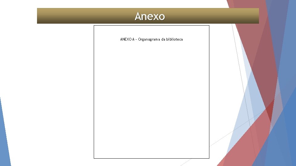 Anexo Instituição (único elemento opcional) ANEXO A – Organograma da biblioteca 