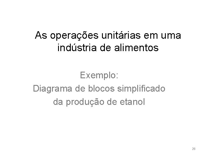 As operações unitárias em uma indústria de alimentos Exemplo: Diagrama de blocos simplificado da