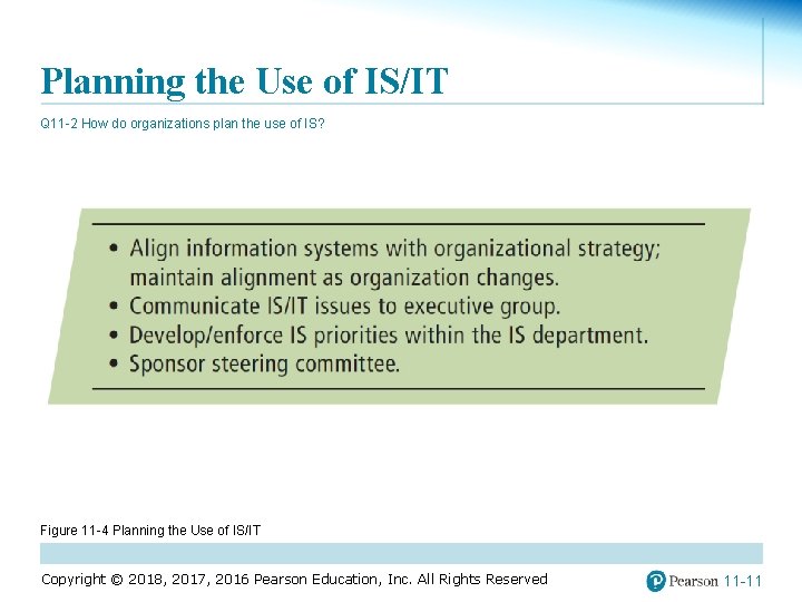 Planning the Use of IS/IT Q 11 -2 How do organizations plan the use