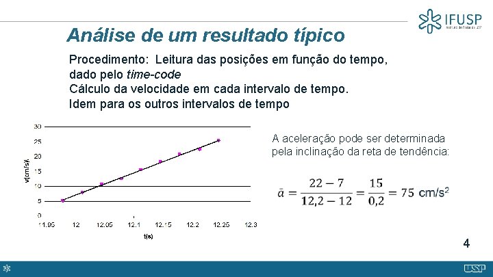 Análise de um resultado típico Procedimento: Leitura das posições em função do tempo, dado