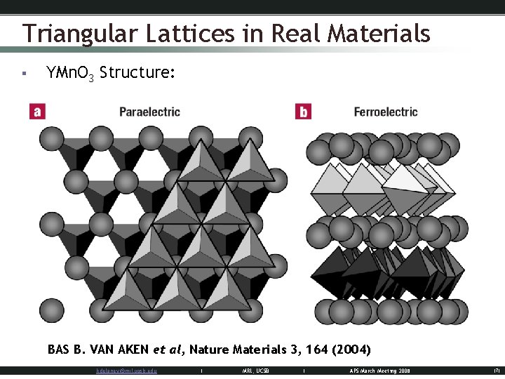 Triangular Lattices in Real Materials § YMn. O 3 Structure: BAS B. VAN AKEN