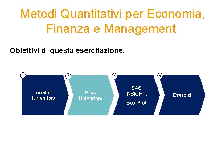  Metodi Quantitativi per Economia, Finanza e Management Obiettivi di questa esercitazione: 1 Analisi