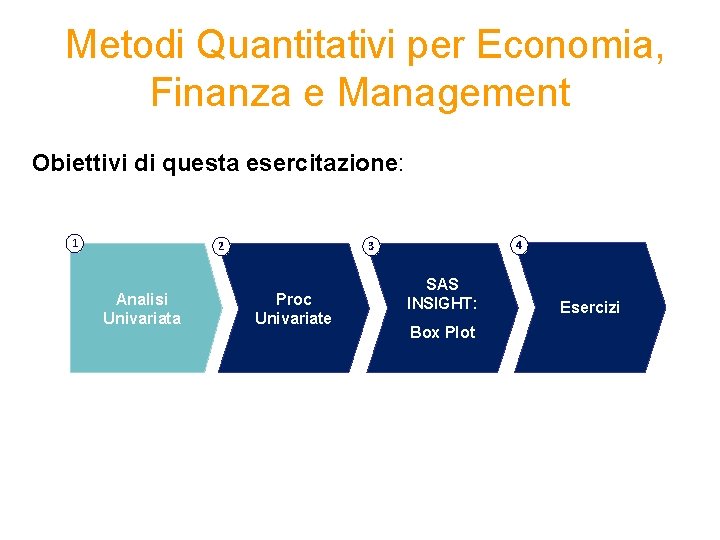  Metodi Quantitativi per Economia, Finanza e Management Obiettivi di questa esercitazione: 1 Analisi
